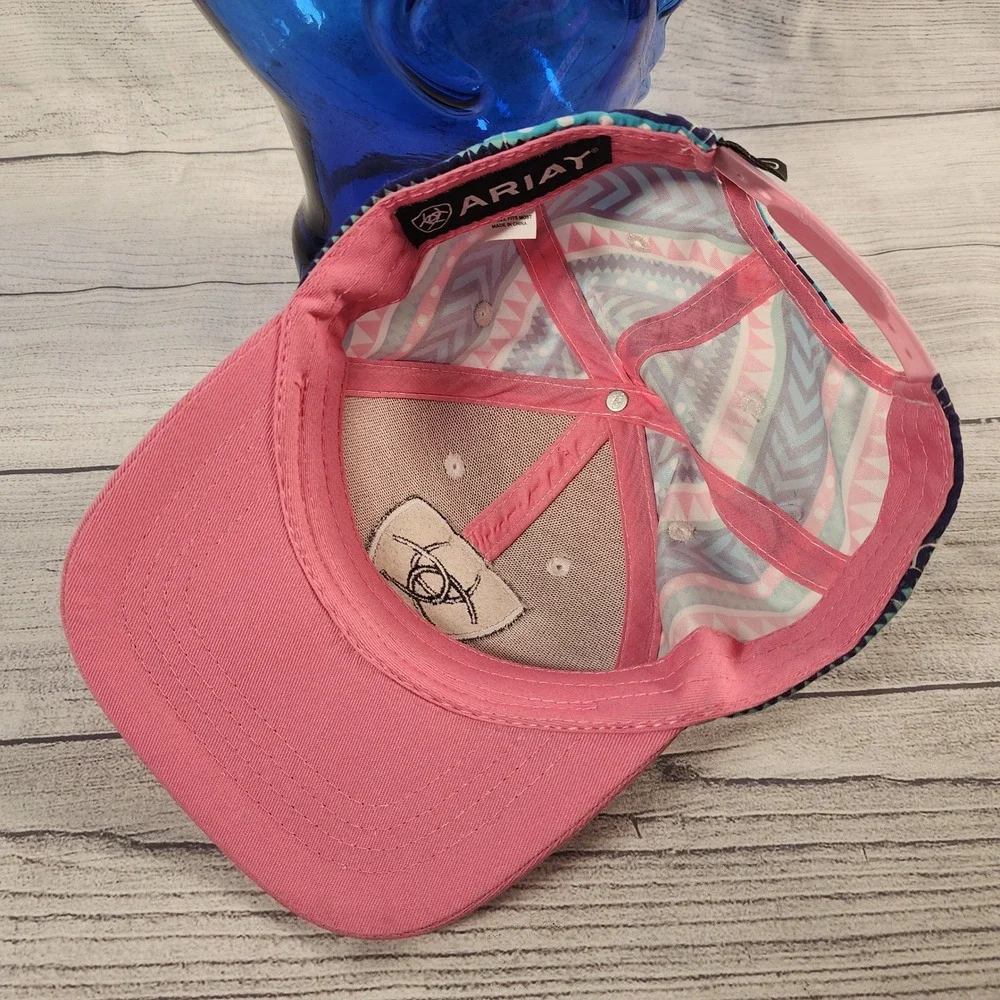 Ariat Youth Pink Southwestern Geometric Snapback Trucker Hat Embroidered Logo